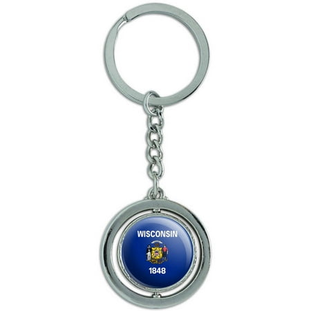 Wisconsin State Flag Spinning Round Metal Key Chain Keychain Ring