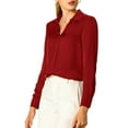 thumbnail image 6 of INSPIRE CHIC Women's Elegant Shirts V Neck Point Collar Long Sleeve Smooth Satin Blouse M Red, 6 of 9