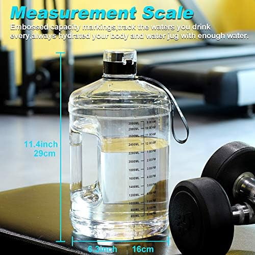 WLIKKS Gallon Big Water Bottle with Handle, 128oz Leakproof BPA Free Fitness Sports Water Bottle with Motivational Time Marker & Wide Mouth Ensure You Drink More Water