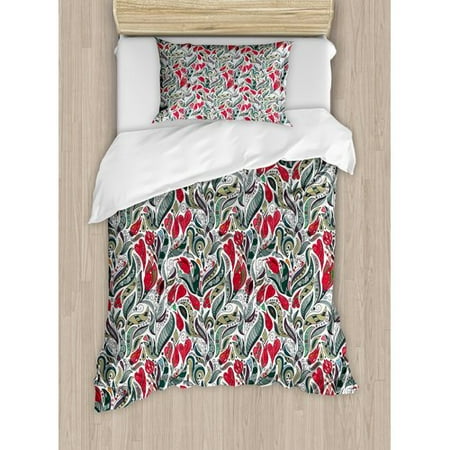 Ambesonne Retro Colorful Boho Flowers Pattern Swirl Leaves With