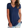 thumbnail image 2 of Camiseta mujer Nueva camiseta de mujer de moda Color sólido Cuello en V Manga corta Dobladillo redondeado Largo Casual Ropa de fiesta Tops de verano 1 1, 2 of 5