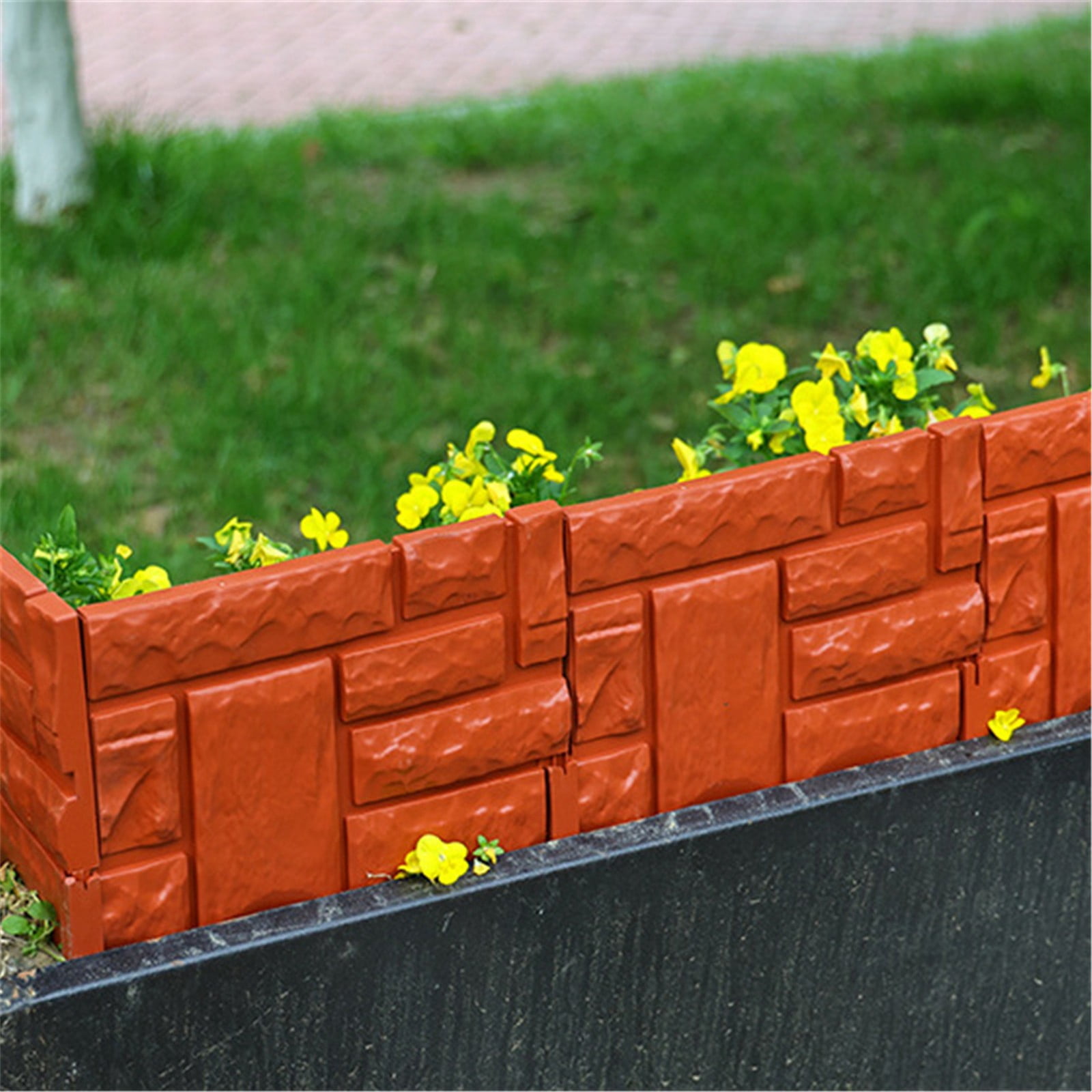 ERTZAE Faux Stone Edging For Landscaping,1Pc Black 10.16X8.66In Stone Brick Garden Edging Border,Decorative Imitation Stone Garden Fence,Plastic Rocks For Landscaping,Artificial Stone Edging