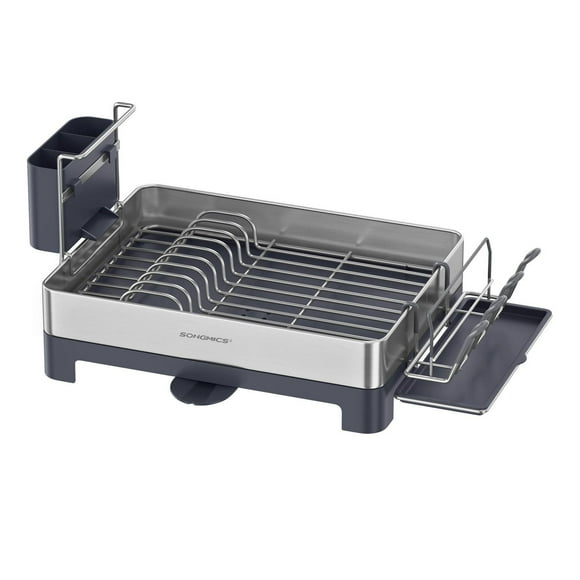 Songmics Home - Small Stainless Steel Dish Drying Rack Drain, Utensil Holder, Silver and Black