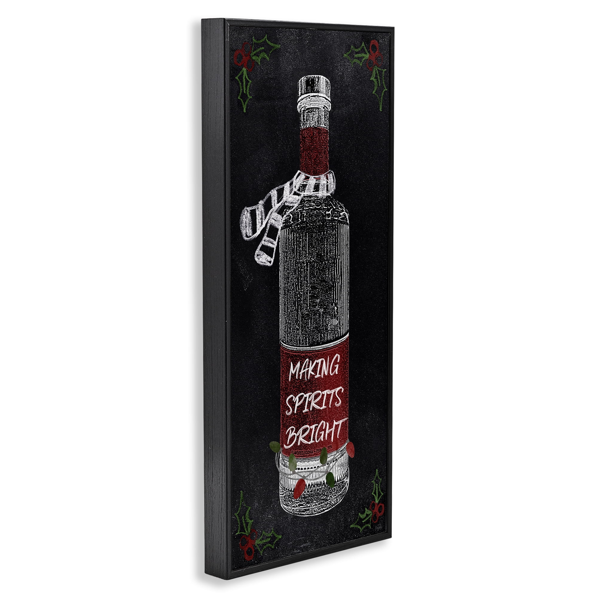 Stupell Industries Making Spirits Bright Bottle Holiday Painting Black Framed Art Prints Wall Art, 10 x 24