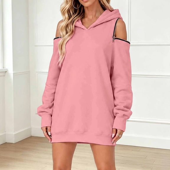 Womens Hooded Sweatshirt Drop Sleeve Soft Comfort Relaxed Fit Front Pocket Y2K Street for Casual Wear Pink,L