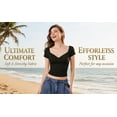 thumbnail image 3 of 3Pcs Women's Sweetheart Neck Cap Sleeve Fitted Tops, V-Neck Short Sleeve Crop Tops for Women  for Daily Wear (Black/White/Pink), 3 of 9