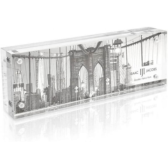 Isaac Jacobs 2x6 Super Thick [23MM Thickness] Clear Acrylic Magnetic Block Photobooth Picture Frame, Double-Sided, Frameless, Freestanding, Desktop, Made for Photobooth Photos 2x6