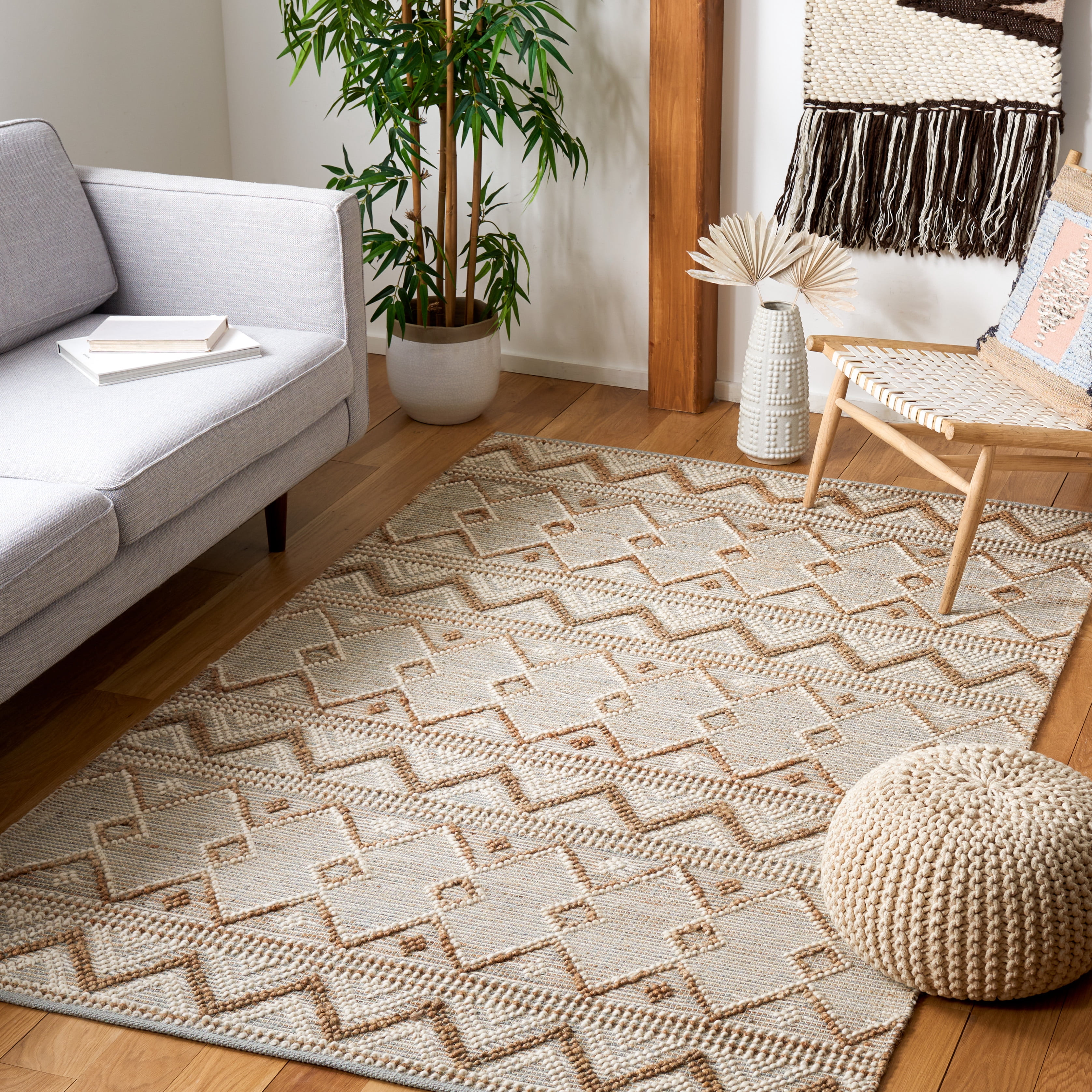 SAFAVIEH Natura Serenity Geometric Area Rug, Natural/Ivory, 6' x 6' Square