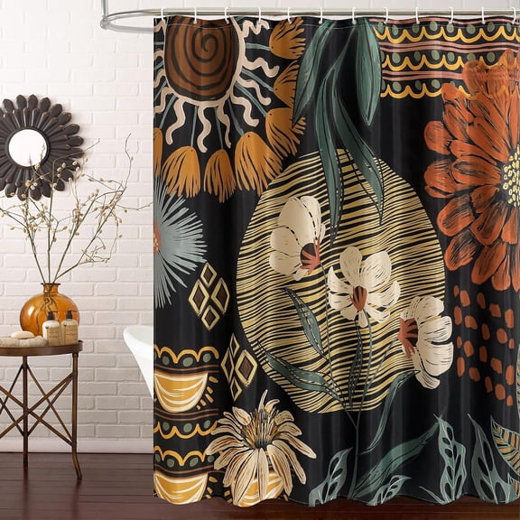 Boho Floral Shower Curtain, Retro Aesthetic Flower Fabric Cloth Shower Curtains for Chic Vintage Bathroom Decor, Modern Abstract Bohemia Botanical Shower Curtain, 72x72