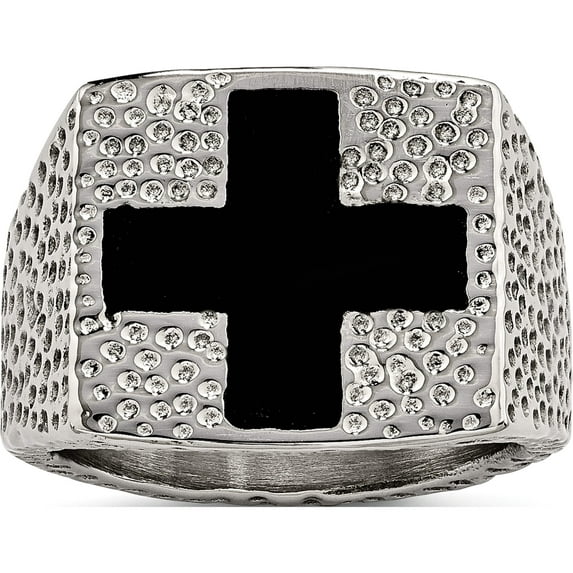 Stainless Steel Textured Black Enameled Cross Ring (Size 9) Made In China sr468-9