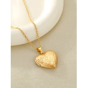 U7 Gold Plated Flower Grain Pendant Heart Locket Necklace for Women Daughter Mothers Day Valentine Personalized Memorial Gift Custom Love Heart Necklaces