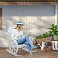 thumbnail image 2 of Outsunny Patio Wooden Adirondack Rocking Chair, Wagon Outdoor Rocker Cahir with Slatted Design and Wheel Armrests for Porch, Poolside, or Garden Lounging, White, 2 of 10