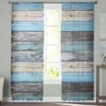 thumbnail image 2 of Vintage Blue Brown Grey Semi Sheer Curtains 108 Inch Length 2 Panels Set, Retro Farmhouse Wooden Country Sheer Kitchen Curtain Privacy Voile Window Curtain for Living Room Bedroom Rod Pocket Drapes, 2 of 7