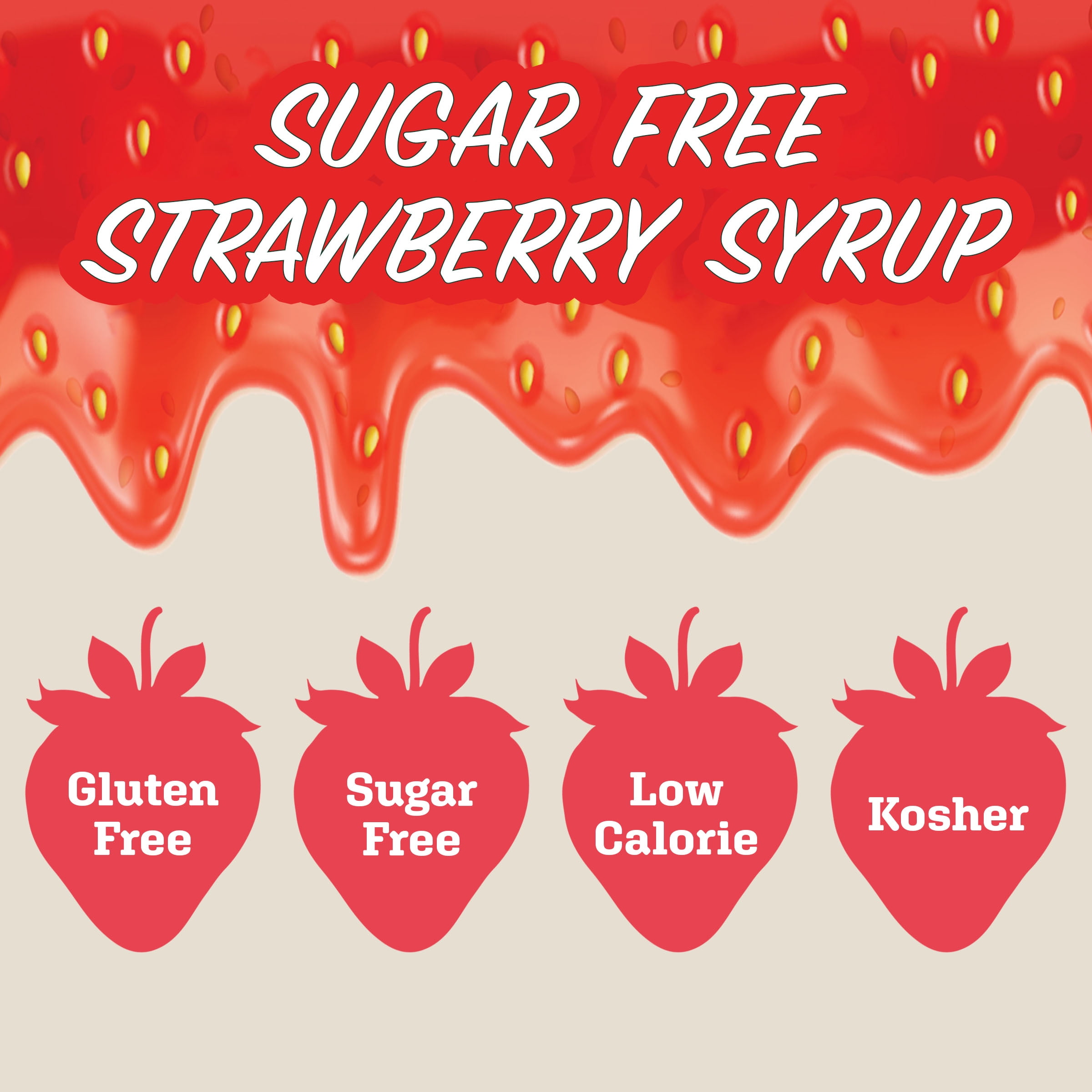(2 pack) Maple Grove Farms Sugar Free Strawberry Syrup, Low Calorie Syrup, 24 fl oz Bottle