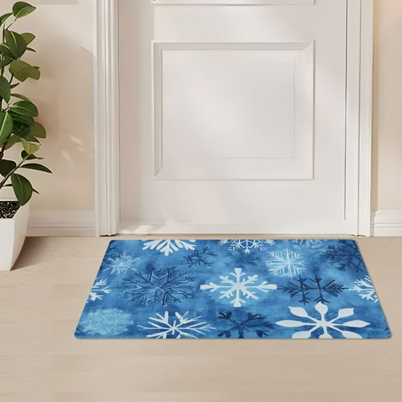 ALAZA Blue Snowflakes Christmas Door Mat Outdoor Indoor Entrance Low Profile Floor Rugs 32"x20"