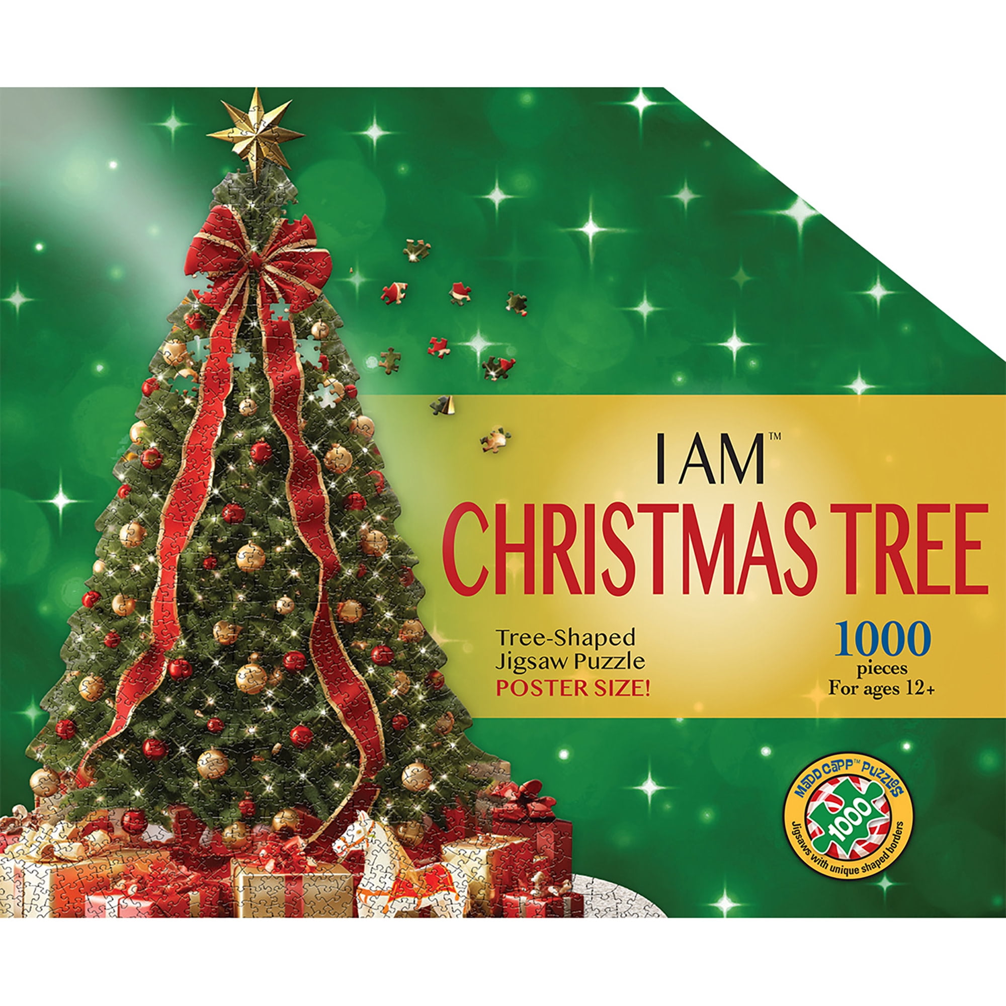 Madd Capp: I Am Christmas Tree - 1000 Piece Puzzle - Holiday Tree-Shaped Jigsaw Puzzle, 32x38" Size, Poster Reference, Educational Fun Fact Booklet