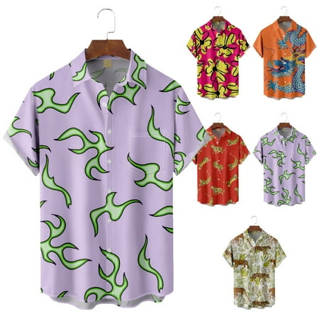 

Adult Crewneck Button Down Polo Shirts Front-Pocket Cotton Blouses For Men