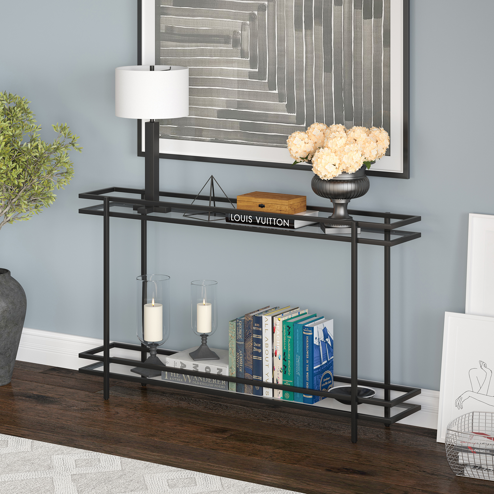 Evelyn&Zoe Robillard 52" Wide Rectangular Console Table, Blackened Bronze