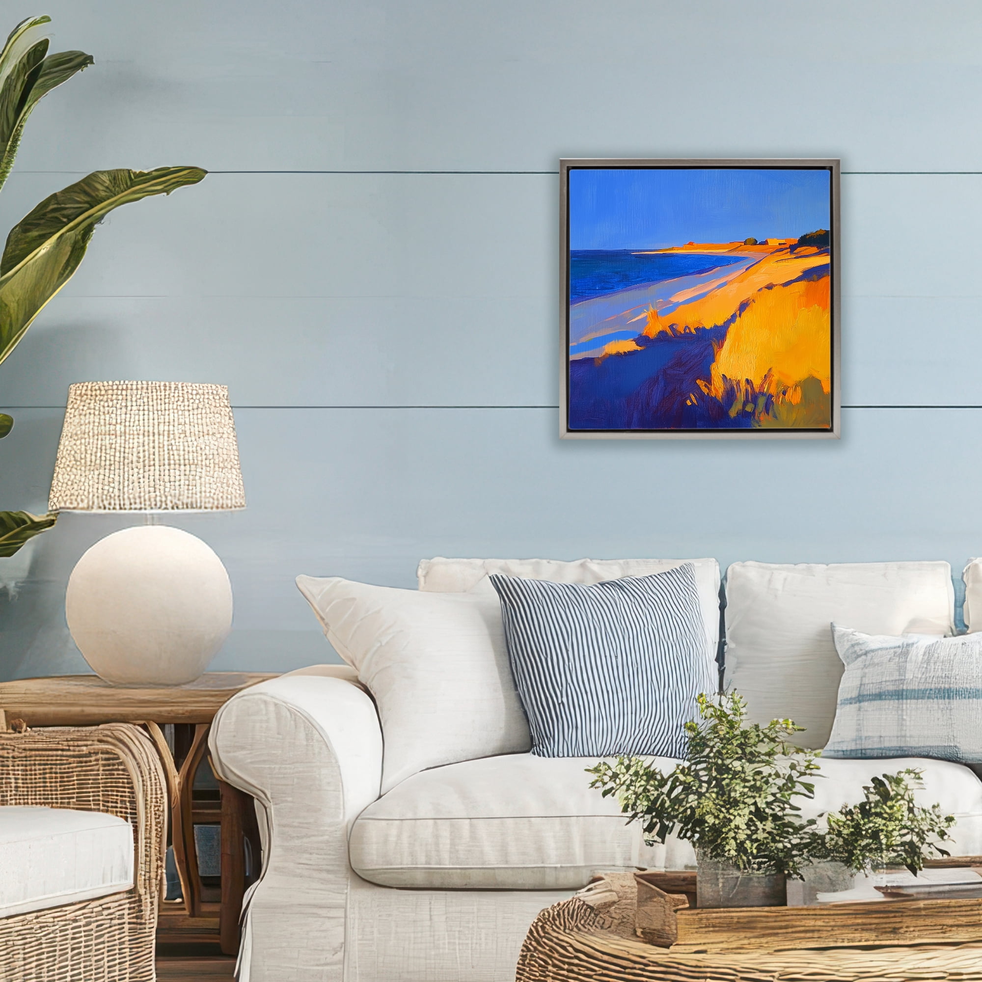 Stupell Industries Complimentary Coast Seascape Gray Framed Floater Canvas Wall Art, design by Walker Noble