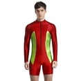 thumbnail image 1 of iiniim Men's Color Block Long Sleeve Surfing Swimsuit Zipper Bathing Suit Sun Protection Rash Guard Red S, 1 of 5