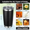 thumbnail image 2 of Vaso de 20 Oz con Tapa, Vasos Aislados de Acero Inoxidable, Vaso de Café de Viaje, Vaso de Agua Aislado Al Vacío de Doble Pared a Granel, Regalos para Mujer, Hombres, Ella, Él, Oficina en Casa (Negro), 2 of 8