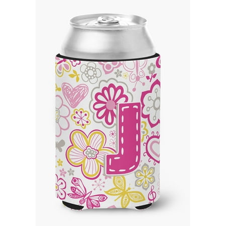 

Letter J Flowers and Butterflies Pink Can or Bottle Hugger