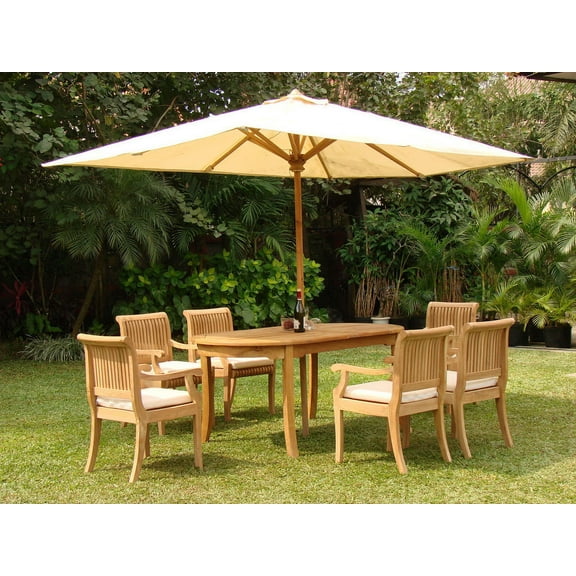 Teak Dining Set:6 Seater 7 Pc - 94" Double Extension Oval Table and 6 Giva Arm / Captain Chairs Outdoor Patio Grade-A Teak Wood WholesaleTeak #WMDSGV7