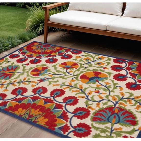 HomeRoots 546789 8 x 11 ft. Multi Color Floral Indoor & Outdoor Rectangle Area Rug