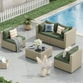 thumbnail image 5 of POTEBAN 5 Pieces Outdoor Sectional Conversation Sets with Sofa and Table, Grey Rattan Wicker Sofa Set with Cushions for Backyard, Green, 5 of 9