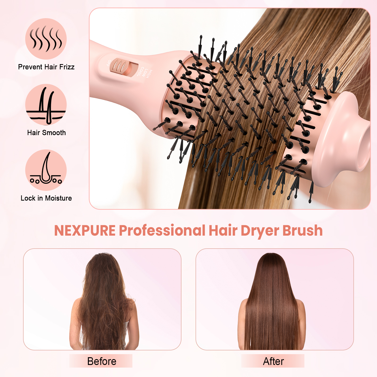 NEXPURE 4-in-1 Blow Dryer Brush for Thick Hair, Ionic Hot Air Hair Volumizer