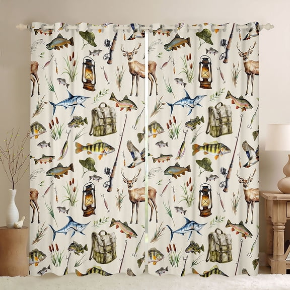 Erosebridal Hunting and Fishing Black Out Curtains, Rustic Farmhouse Lodge Cabin Curtains Pack of 2 (42x63 Each)