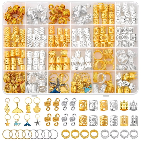 DESIGNICE Hair Braid Rings Hair Cuffs Set,Metal Hair Jewelry for Braids,Adjustable Dreadlock Accessories,Hair Extension Ring for Woman and Man,292Pcs