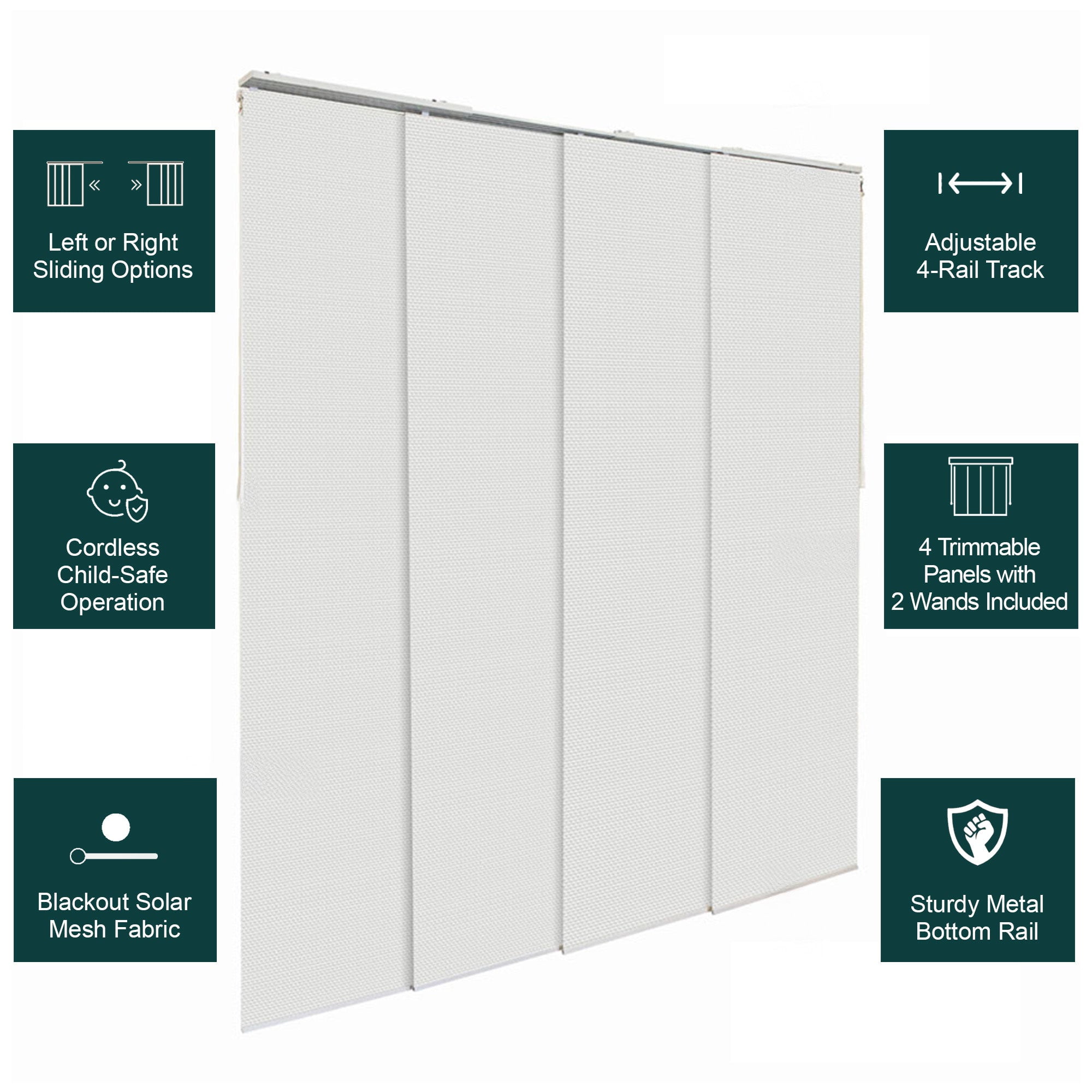 Chicology Adjustable Sliding Panel Blinds. Snow-bound, 46"-86"W X 0"-96"H