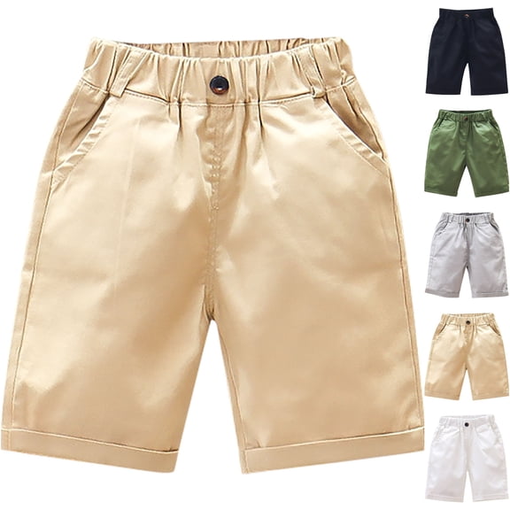 LIBRCLO Boys Cargo Shorts Size 13 Years Athletic Lightweight Quick Dry Solid Color Shorts with Pockets Khaki