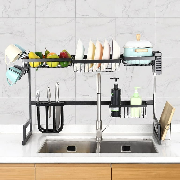 2 Tier Stainless Steel Over the Sink Dish Rack Large Black Walmart