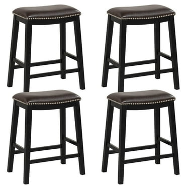 26-Inch Bar Stool Set of 4 Counter Height Saddle Stools with Upholstered Seat