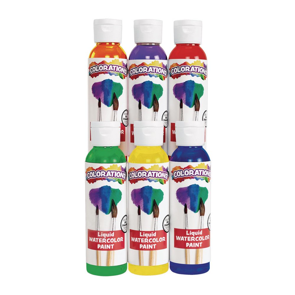 Colorations Liquid Watercolor Paint, 4 fluid ounces oz, Set of 6, Non