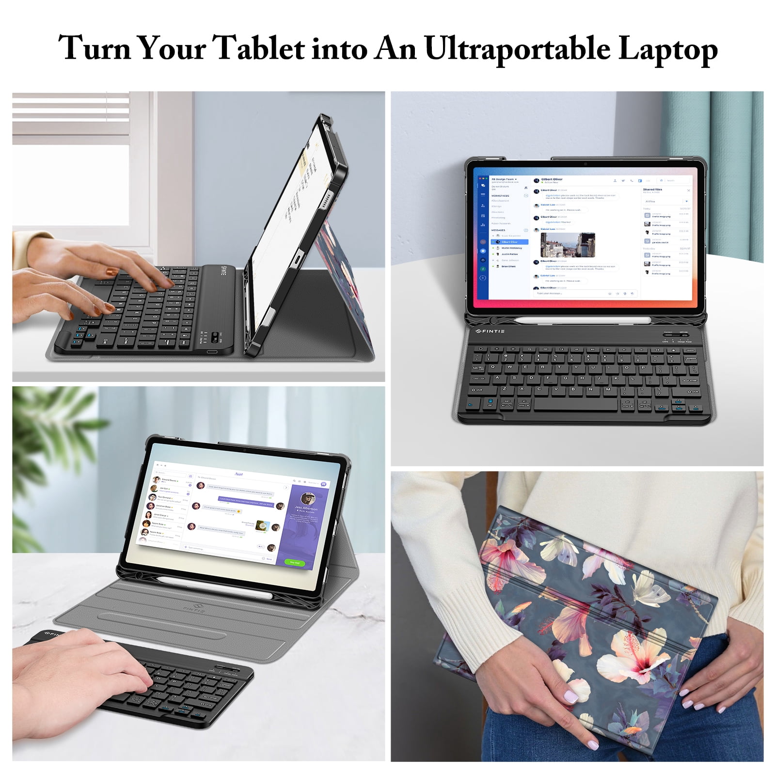 Fintie Keyboard Case for Samsung Galaxy Tab S10 Lite/ S10 FE/ S9 FE 5G 10.9 Inch/Tab S9 11 Inch with S Pen Holder, Slim Stand Cover Detachable Wireless Bluetooth Keyboard, Blooming Hibiscus