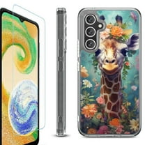 OneToughShield ® Compatible with Samsung Galaxy S23 FE Fan Edition, Shockproof Phone Case, with Tempered Glass Screen Protector - Giraffe Flower