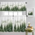thumbnail image 4 of Retro Green Tree Forest Mountains Curtain Tier and Valance Set 3 Piece, Watercolor Plant 3-inch Rod Pocket Window Tier Curtains Valance for Kitchen Living Room, 4 of 9