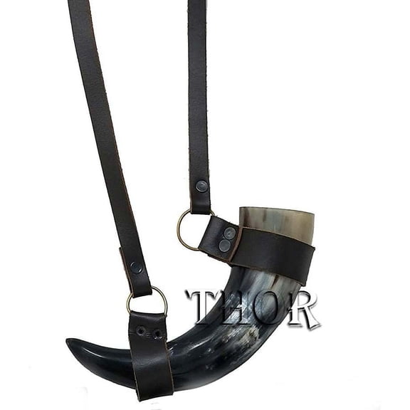 Thor Instruments Royal Viking Drinking Horn Mug with Black Leather Belt Viking Horn for Mead and Beer Handcrafted Viking Horn Cup Rustic Vintage Home Decor Gifts