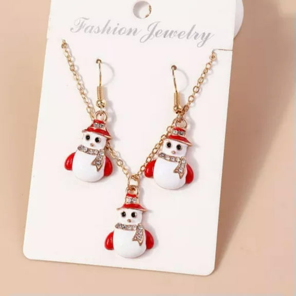 GKNET Christmas Gold Plated Christmas Tree Earrings Necklace Set Delicate Jewelry Women Gift-Christmas Snowman