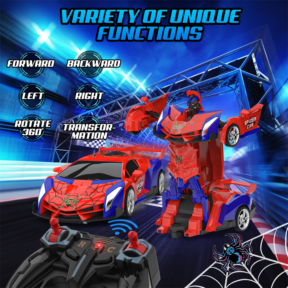 Wupuaait Transform Rc Cars, 2.4Ghz Remote Control Car 1:18 Scale Transforming Robot, One-Button Deformation 360Â°Rotation Car Toy Gifts for Boys 4-12, Red and Blue