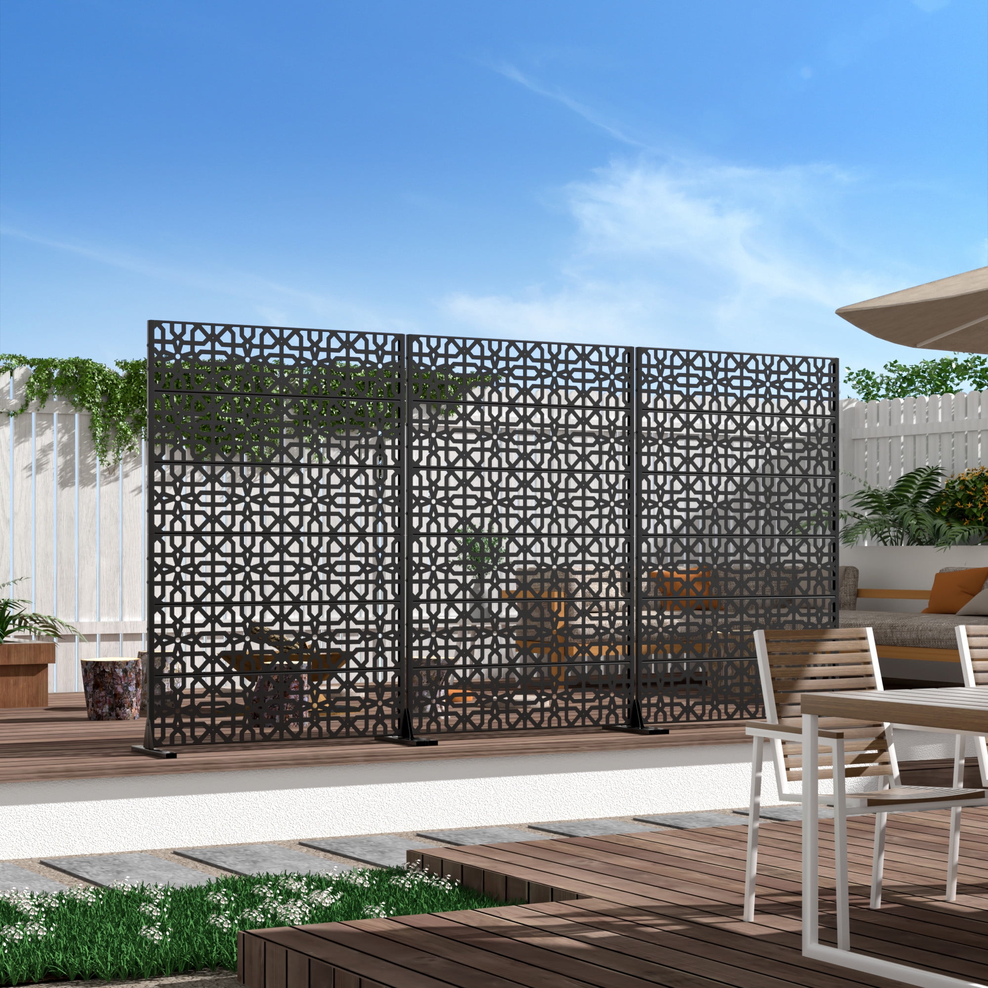 MAYEERTY Weatherproof Galvanized Steel Screen, Windproof Garden & Patio Divider,Chinese window paper-cuts,Black