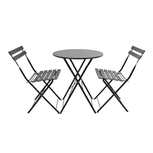 Juego de Muebles para jardín - Set de 3 Piezas Incluye una Mesa Redonda y Dos sillas Plegables para Exteriores - Patio, terraza (Gris Oxford)