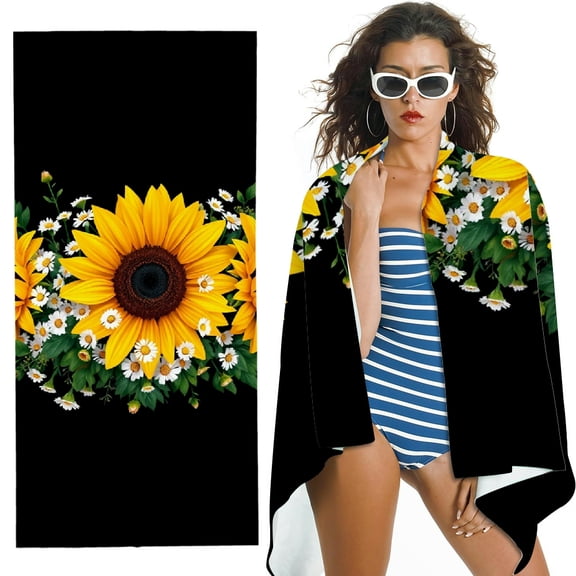 RKSupls Sunflower Daisy Microfiber Beach Towel, Extra Large Quick Dry Lightweight Absorbent Towel for Travel Swimming Camping, Soft Super Absorbent- 30x60 in