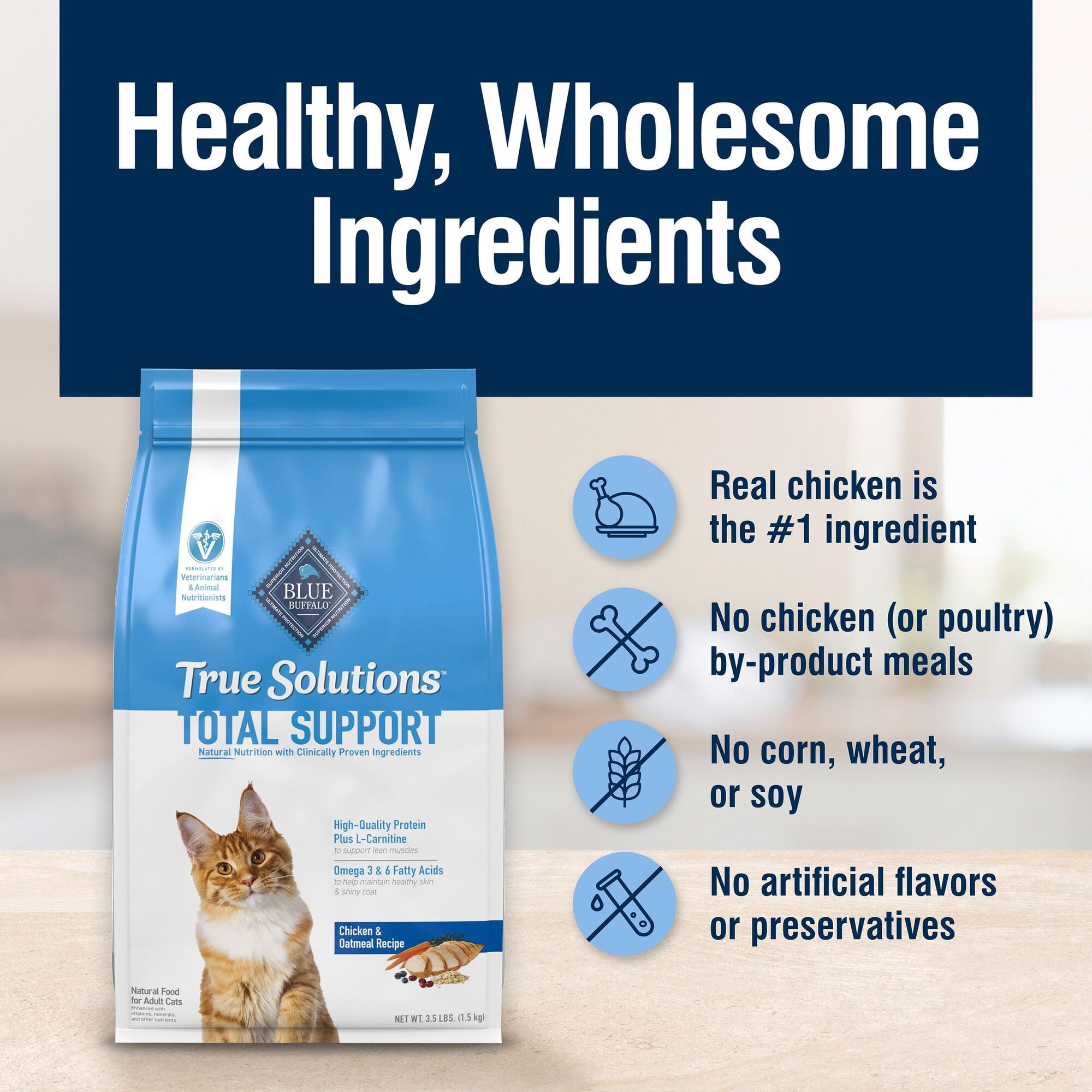 Blue Buffalo True Solutions Fab Feline Dry Cat Food Indoor Cat Formula, Chicken, 3.5 lbs.