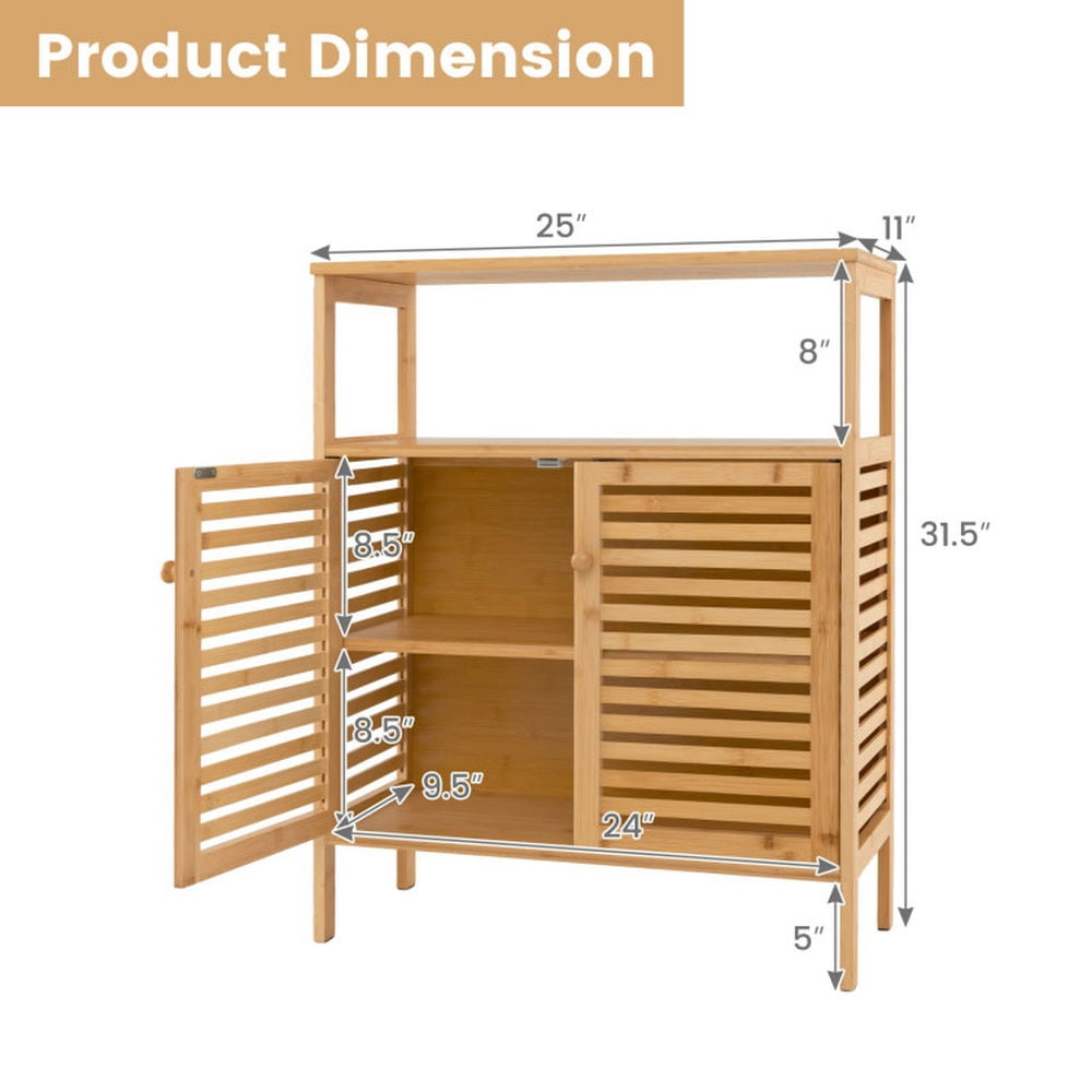 Finihen Bathroom Storage Cabinet, Bathroom Floor Cabinet, Bamboo Bathroom Floor Storage Cabinet with Shutter Doors, for Bathroom, Living Room, Bedroom, Kitchen, Natural Finihen Bathroom Storage Cabinet, Bathroom Floor Cabinet, Bamboo Bathroom Floor Storage Cabinet with Shutter Doors, for Bathroom, Living Room, Bedroom, Kitchen, Natural