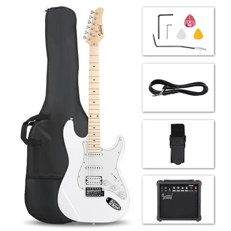 Tcbosik Electric Guitar with 20W Amplifier, 6 Strings Right Handed Electric Guitar Kit for Beginner with Bag, Strap, Amp Wire, Tremolo Arm and Wrench Tool, White