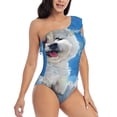 thumbnail image 3 of Rateoe Cute Cloud Bichon Frise Pattern Women One Piece Swimsuits Tummy Control One Shoulder Bathing Suits Ruffle Swimwear-, 3 of 6